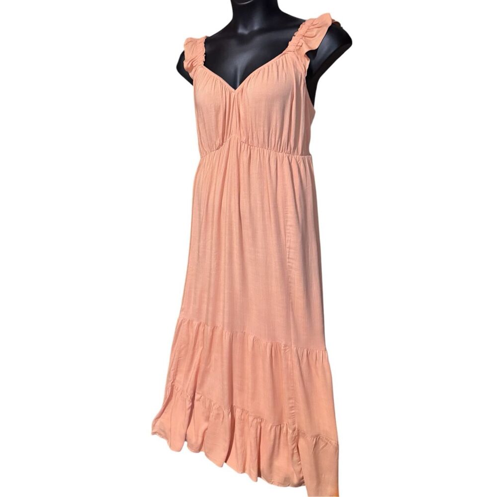 Torrid Peach Maxi Dress Size 1 Ruffle Strap Tiered Empire Waist Pockets NWT - Picture 12 of 15